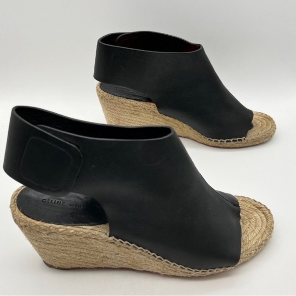 Celine Phoebe black leather espadrilles wedge sandals 11 - Picture 8 of 16